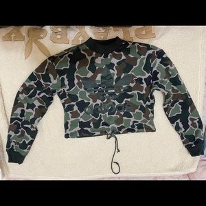 Adidas Camo print cropped sweater with drawstring